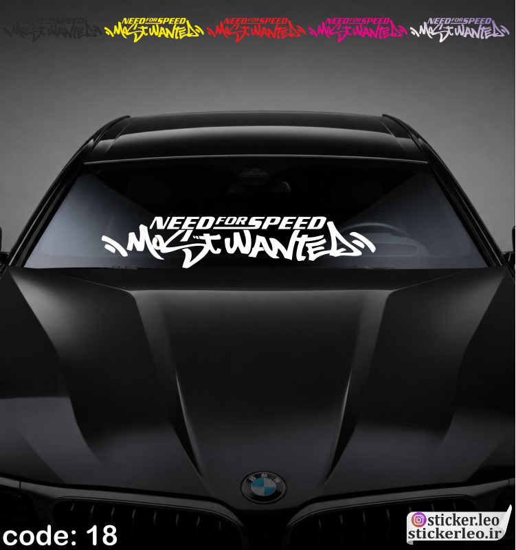 برچسب شیشه جلوی خودرو برند استیکر لئو مدل استیکر شیشه جلو طرح need for speed کد 18